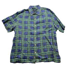Nat Nast Large American Fit Plaid 100% Linen Short Sleeve Polyester